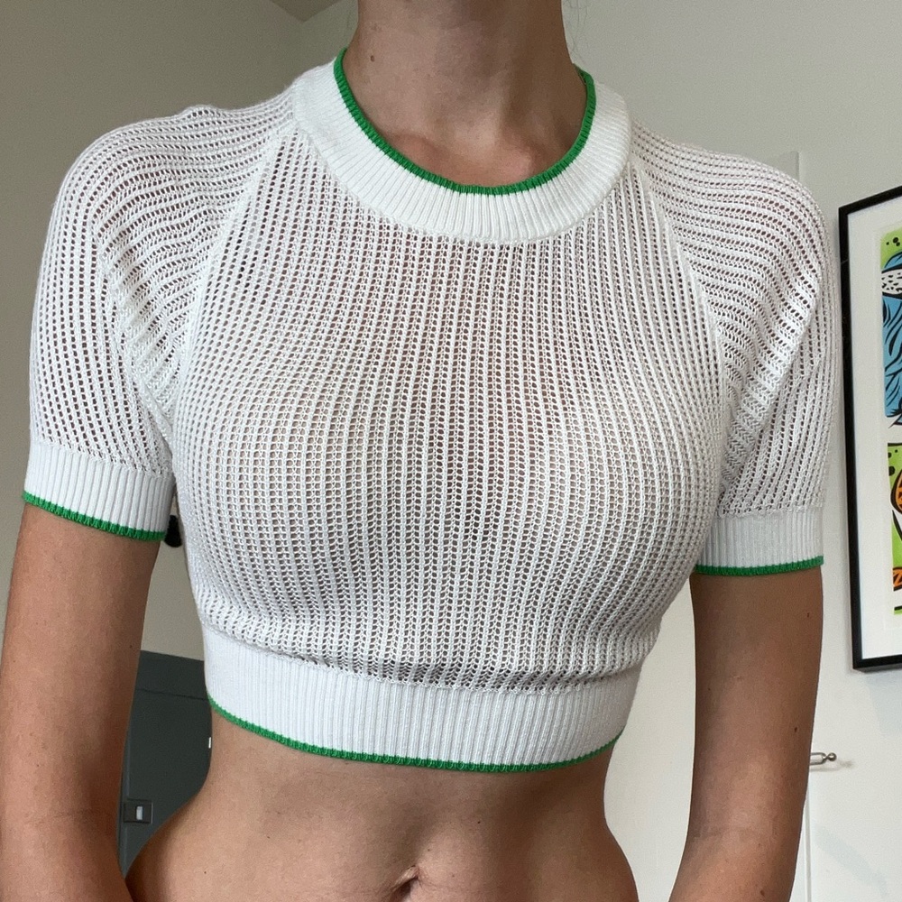 UO kimchi white ribbed crop top with green trim
